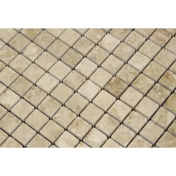 Beige square mosaic tiles in Cappuccino Marble 1X1 polished design