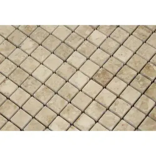 Tumbled Travertine Mosaic Tile in Cappuccino Marble 1X1 Polished Finish