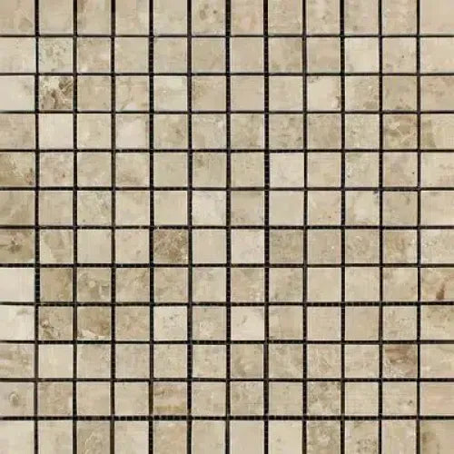 Beige mosaic tile pattern of Cappuccino Marble 1X1 Mosaic Tile Polished