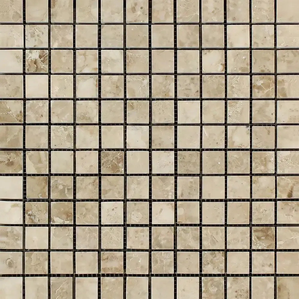 Beige mosaic tile sheet of Cappuccino Marble 1X1 polished tile product