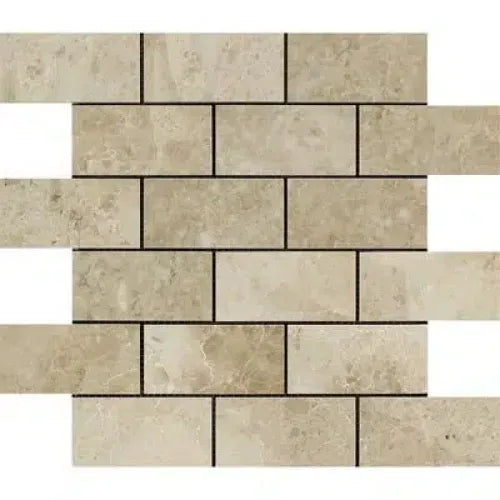 Polished Cappuccino Marble 2X4 Brick Mosaic Tile in Beige tones for elegant decor