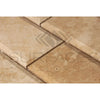 Beige Travertine tile flooring in Cappuccino Marble 3X6 Deep-Beveled Polished finish