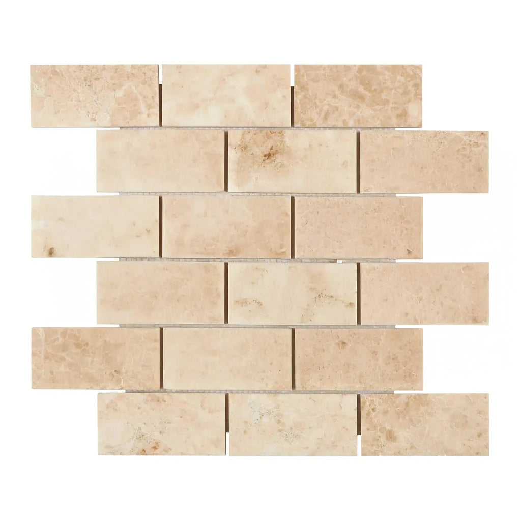 Beige Brick Mosaic Tile in Cappuccino Marble 3X6 Polished Finish