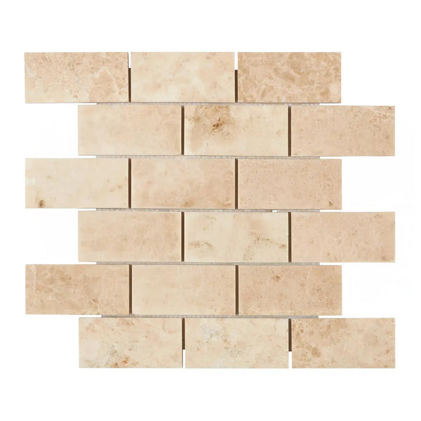 Beige Brick Mosaic Tile in Cappuccino Marble 3X6 Polished Finish