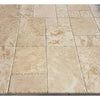 Beige Travertine Tile Flooring in Cappuccino Marble Versailles Pattern Set Brushed and Chiseled