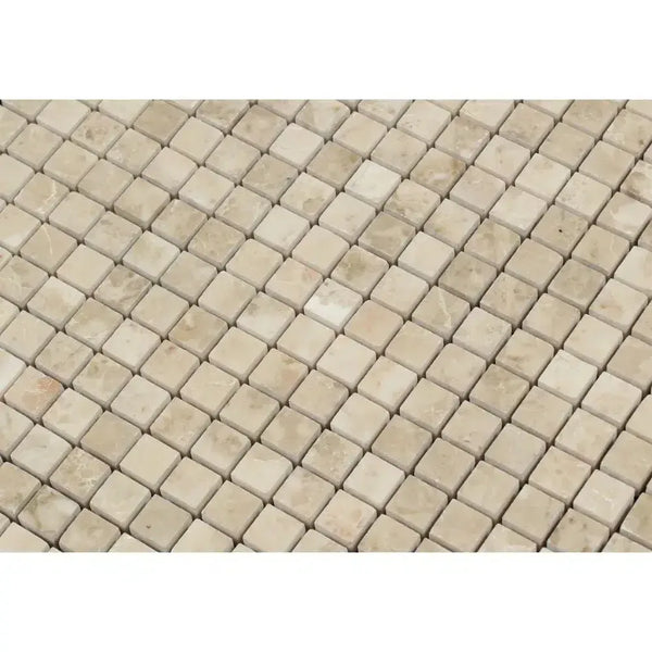 Beige square mosaic tile pattern of Cappuccino Marble 5/8X5/8 Mosaic Tile Polished