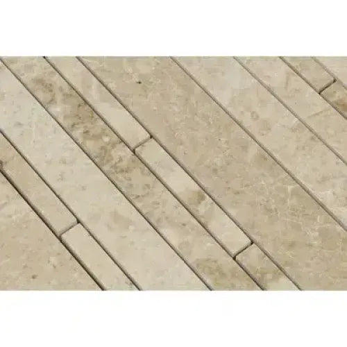 Beige marble tile pattern of Cappuccino Marble Random Strip Mosaic Tile Polished