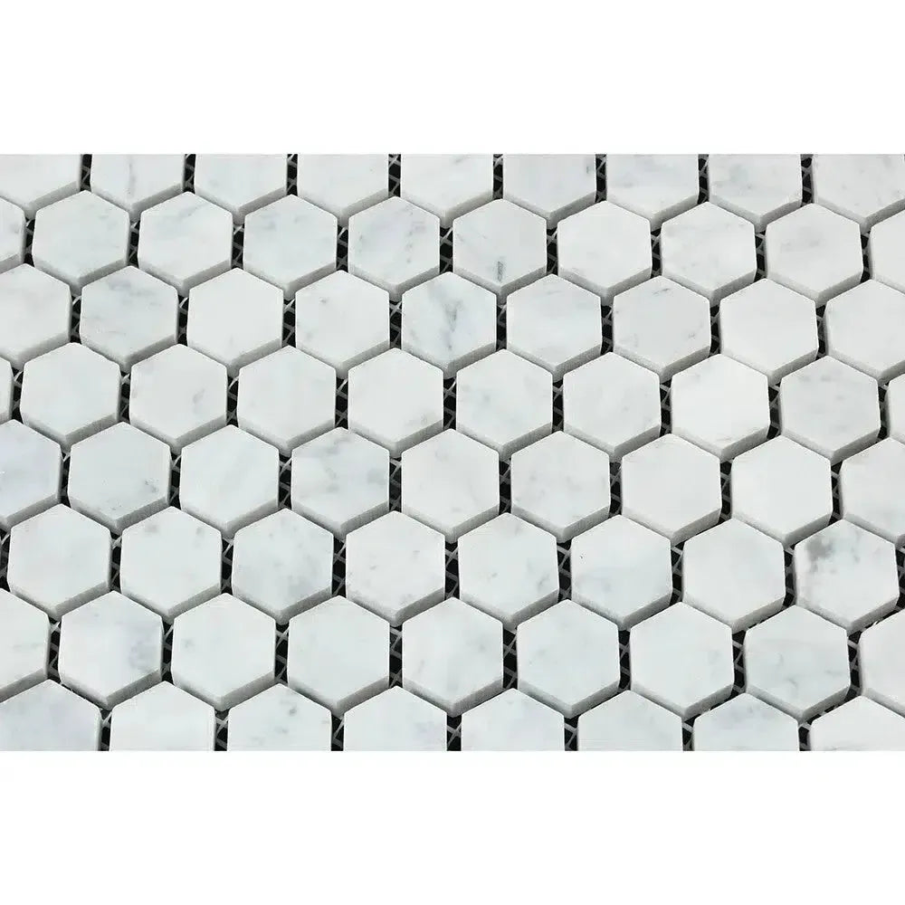 Carrara White 1 inch Hexagon Mosaic Marble Tile polished or honed in white marble