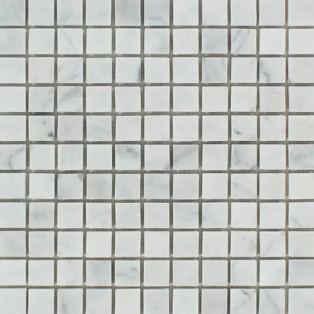 Carrara White 1X1 Mosaic Marble Tile in polished and honed finish for elegant design