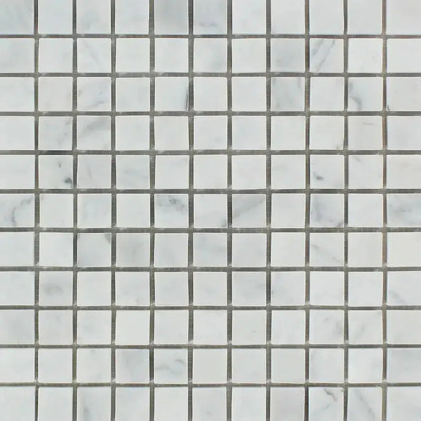 Carrara White 1X1 Mosaic Marble Tile in polished and honed finish for elegant design