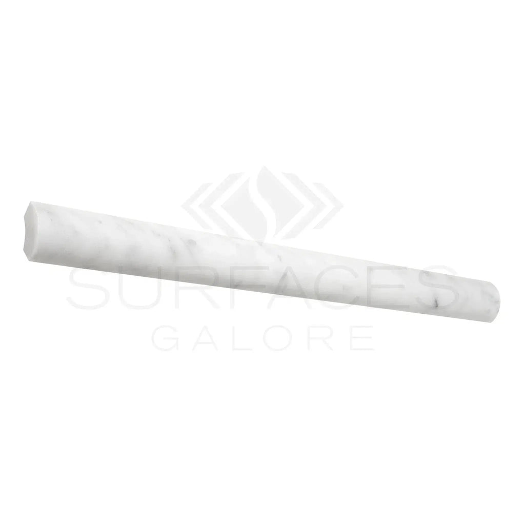 Carrara White 1X12 Quarter-Round Trim Molding in polished white marble pencil tile