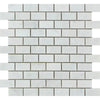 Carrara White 1X2 Brick Mosaic Marble Tile showcasing polished and honed white brick pattern