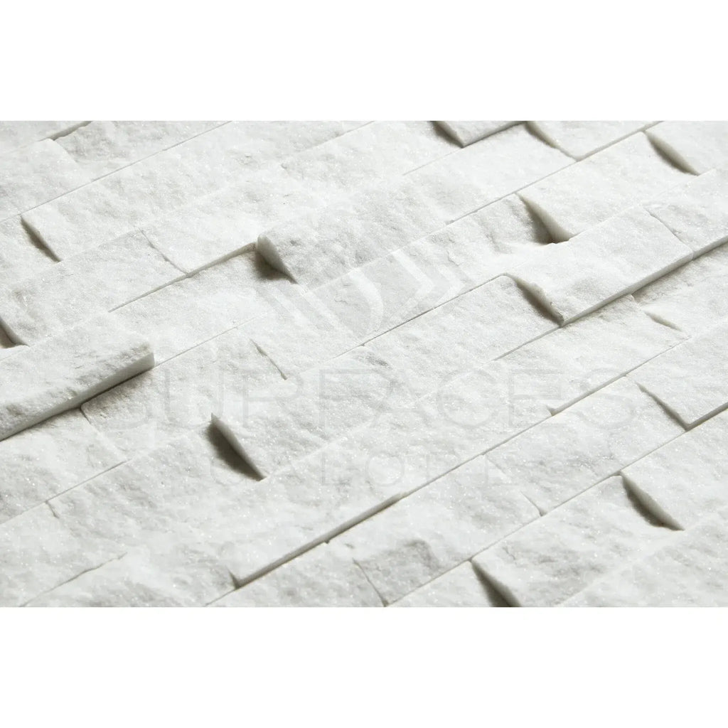 Carrara White 1X2 Brick Mosaic Marble Tile Split-Faced with white stacked stone wall