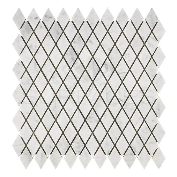 Carrara White 1X2 Diamond Rhomboid Mosaic Marble Tile in polished and honed finish