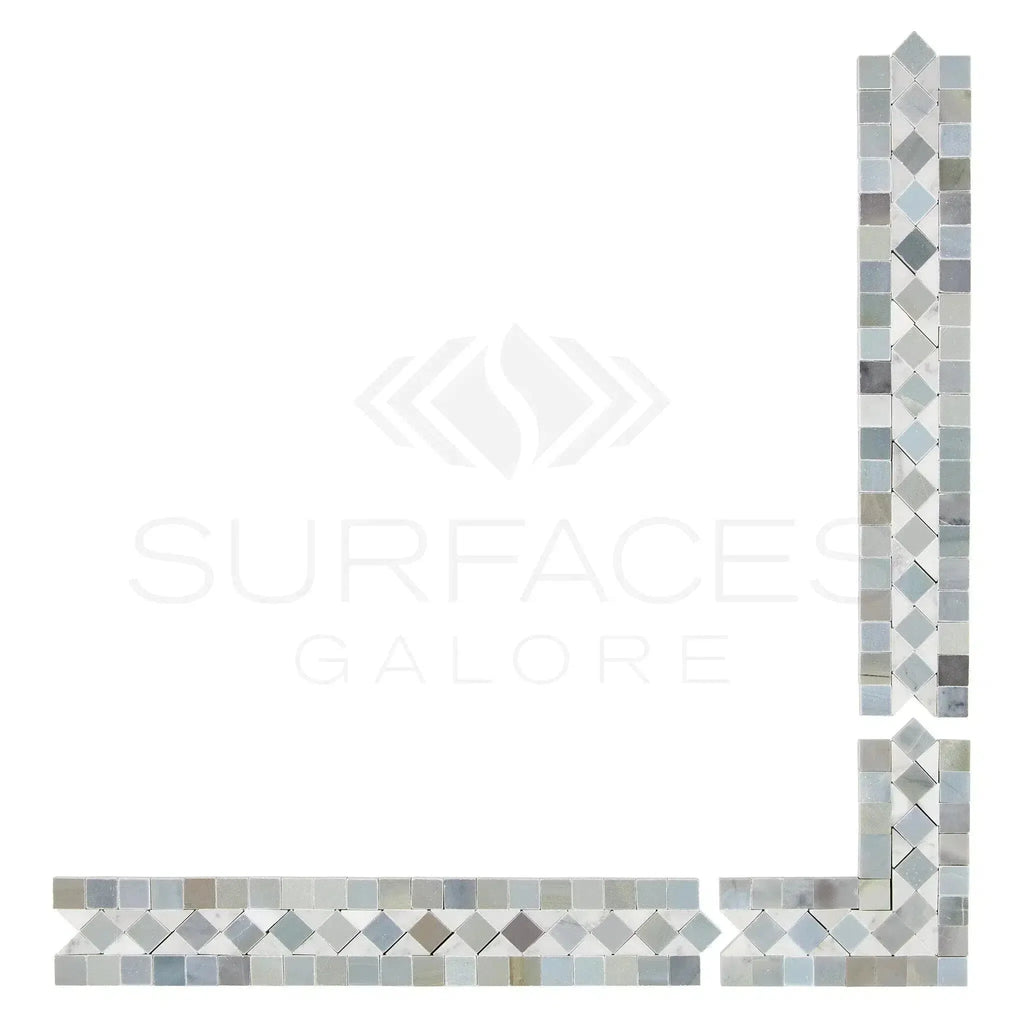 Mosaic tile border featuring Carrara White with Blue-Gray in polished or honed finish