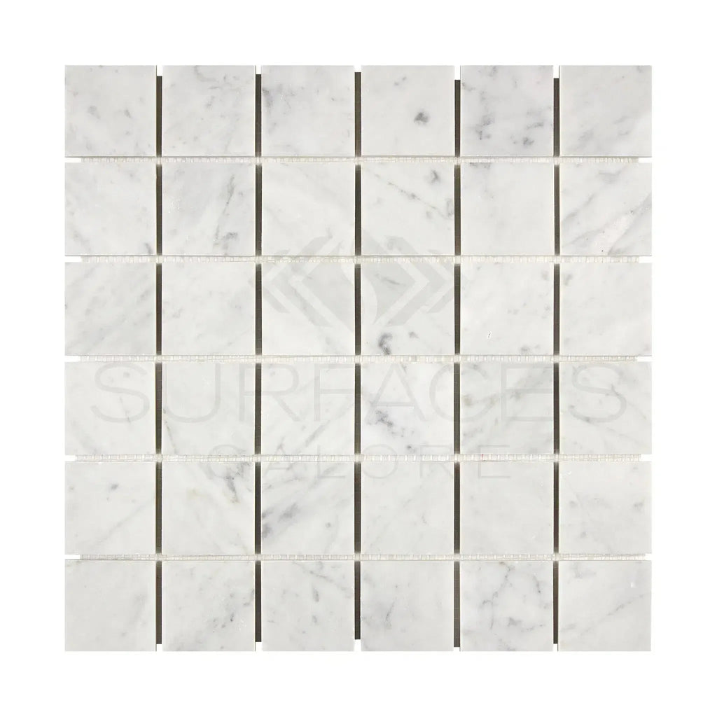 Carrara White 2X2 Mosaic Marble Tile in polished and honed finishes, white marble mosaic