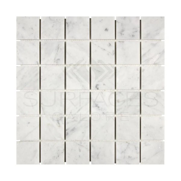 Carrara White 2X2 Mosaic Marble Tile in polished and honed finishes, white marble mosaic