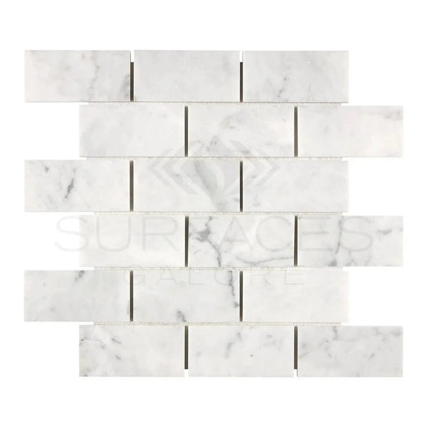 Carrara White 2X4 Brick Mosaic Marble Tile in polished or honed white marble finish