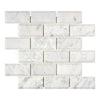 Carrara White 2X4 Deep-Beveled Brick Mosaic Marble Tile in polished honed finish