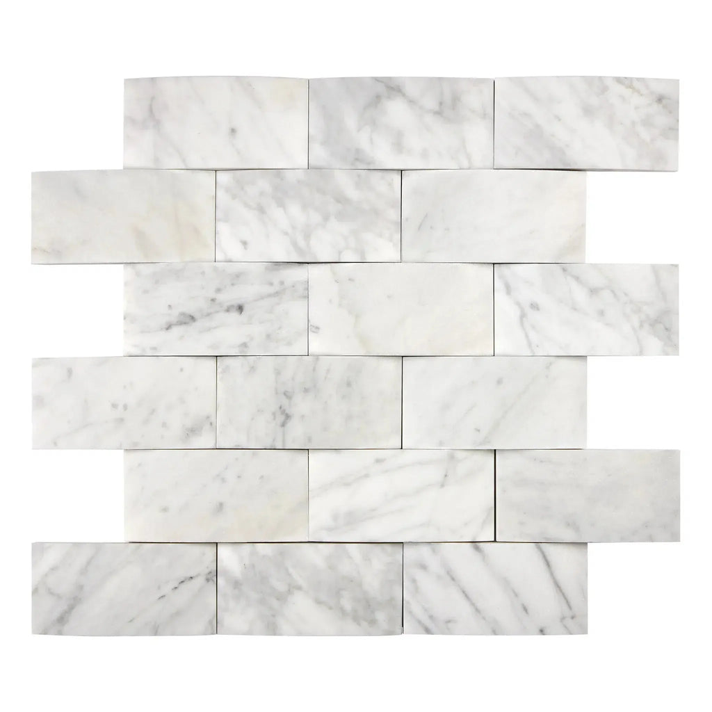 White marble brick mosaic of Carrara White 2X4 Round-Faced polished or honed tile