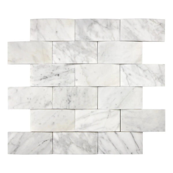 White marble brick mosaic of Carrara White 2X4 Round-Faced polished or honed tile