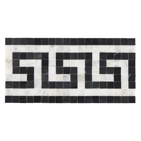 Black and white mosaic border design for Carrara White Greek Key Border tile