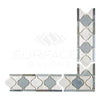 Arabesque mosaic tile border from Carrara White luxury collection with blue-gray accents