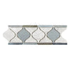 Decorative marble tile border featuring Carrara White with blue-gray accents