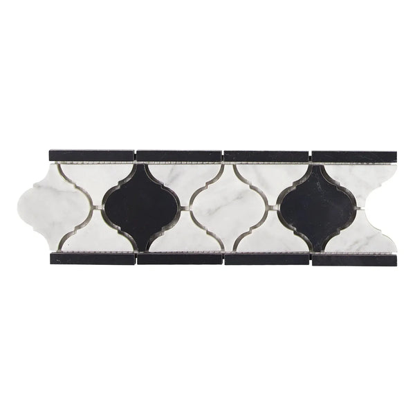 Black and white mosaic tile border for Carrara White Lantern Luxury Border design