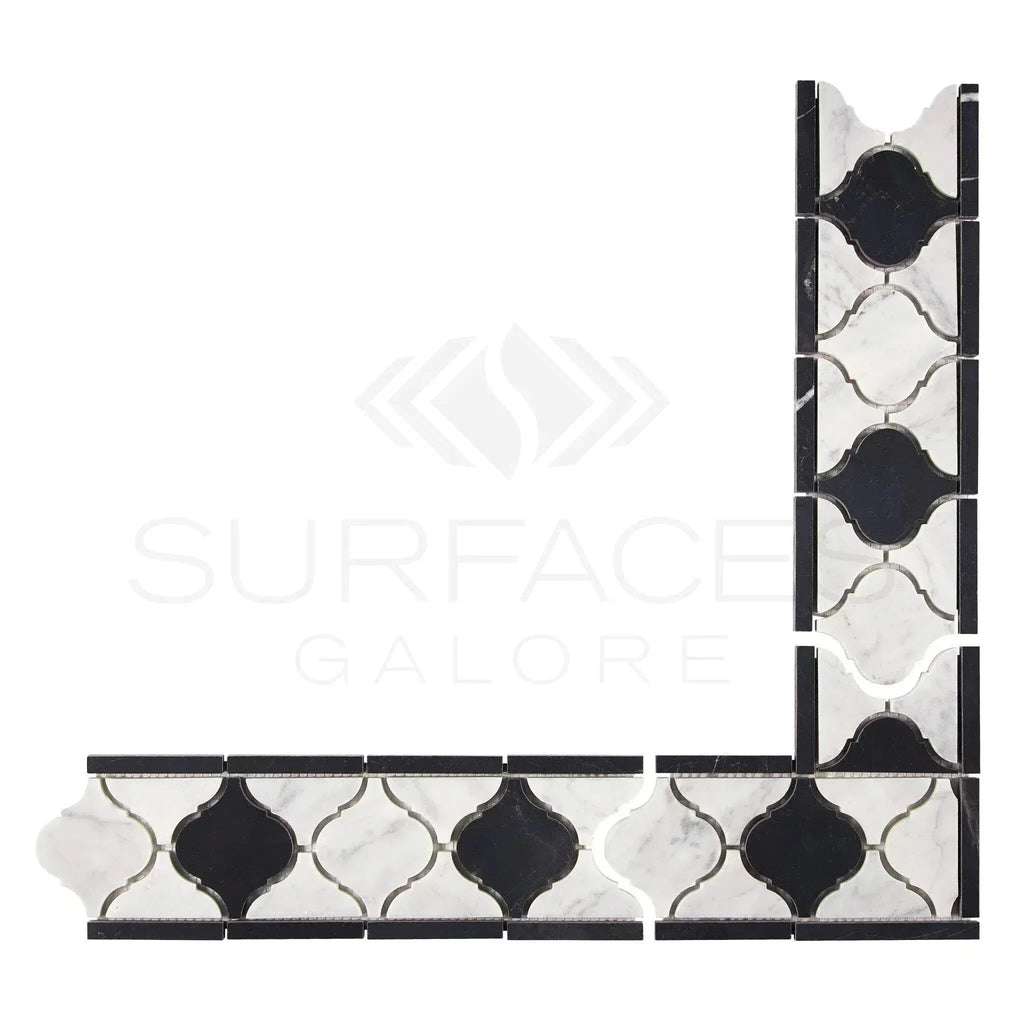 Black and white mosaic tile border design for Carrara White Lantern luxury product