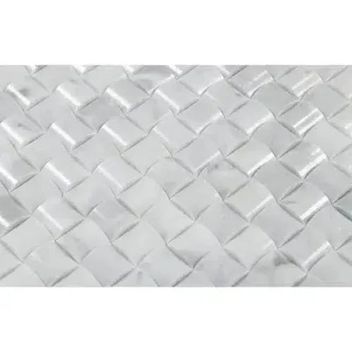 Woven white marble tile pattern of Carrara White 3-D Small-Bread Mosaic Tile