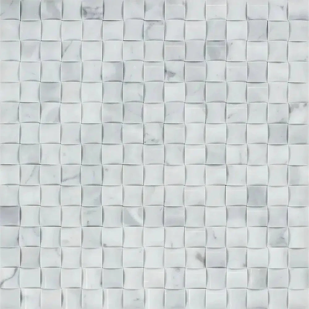 Carrara White 3-D Small-Bread Mosaic Marble Tile in polished or honed finish