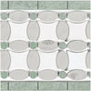 Decorative tile border featuring Carrara White and Ming Green in Florida Flower design