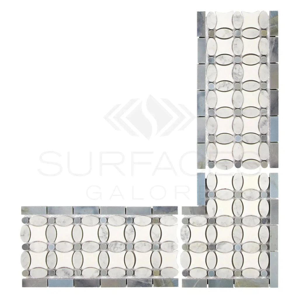 Mosaic tile border of Carrara White Florida Flower in polished or honed finish