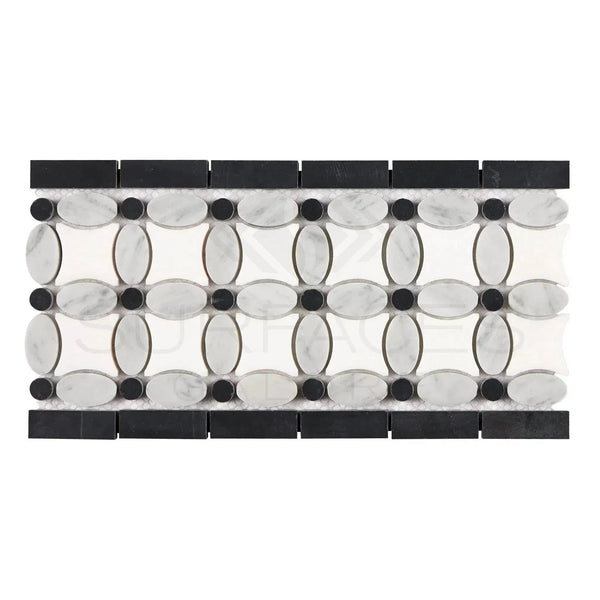 Carrara White Decorative Marble Mosaic Tile with Thassos, Black Dots, Polished Finish