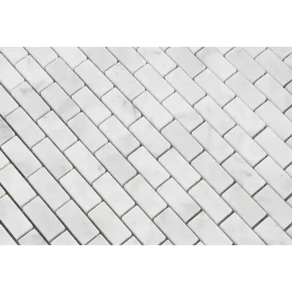 White marble brick pattern in Carrara White Mini-Brick Mosaic Marble Tile