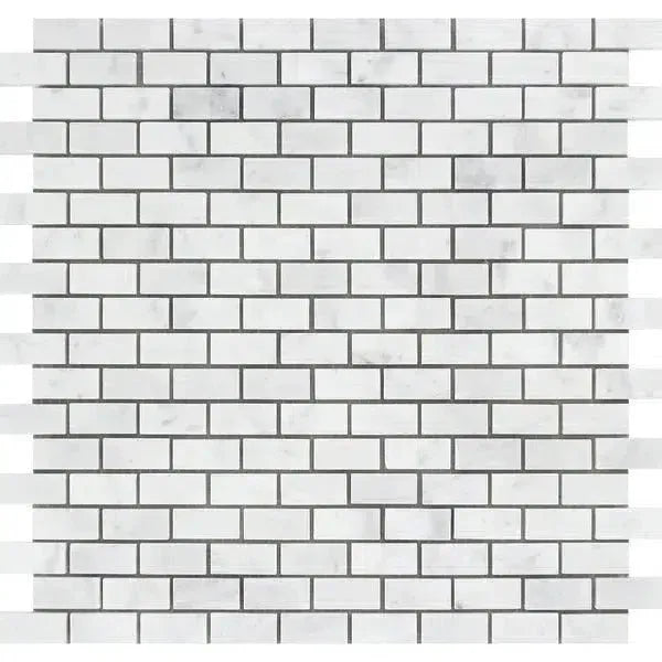 Carrara White Mini-Brick Mosaic Marble Tile Polished or Honed with white brick pattern