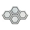 Carrara White 5-inch hexagon combination mosaic marble tile with black accents