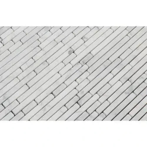 White marble brick mosaic in Carrara White Bamboo Sticks polished or honed finish