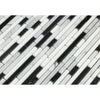 Black, white, and gray mosaic tile in Carrara White Bamboo Sticks design