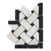 Black and white herringbone mosaic tile in Carrara White Basketweave Border Corner design