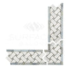 Herringbone marble mosaic tile border in Carrara White Basketweave with Blue-Gray