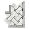 Carrara White Basketweave Border Corner tile featuring Marble Herringbone mosaic design