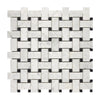 Woven Carrara White Basketweave and Black Mosaic Marble Tile in polished finish