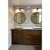 Bathroom vanity with dual sinks featuring Carrara White Basketweave Mosaic Marble Tile