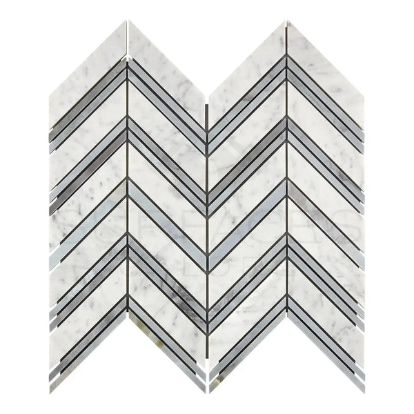 Carrara White Chevron Large Mosaic Marble Tile in Polished or Honed finish