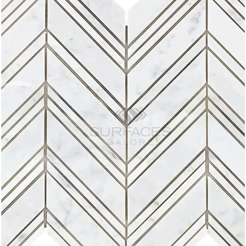 Carrara White Chevron Large Mosaic Marble Tile in polished or honed finish