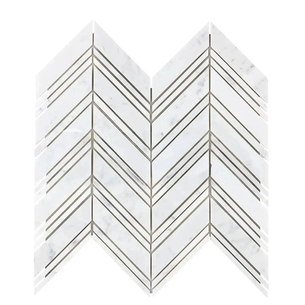 Carrara White Chevron Marble Tile in polished or honed finish showcasing elegant pattern