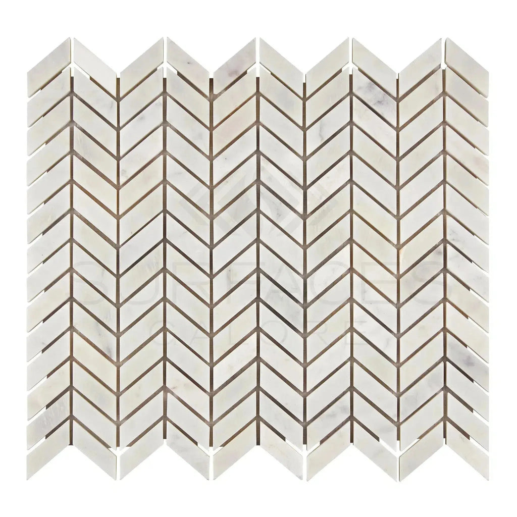 Carrara White Chevron Mini Mosaic Marble Tile in Polished or Honed Finish