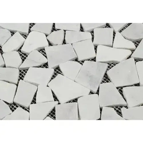 Carrara White Flat Pebble Mosaic Tile showcasing elegant white marble design